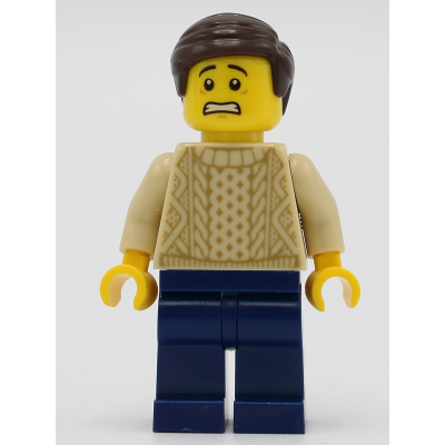 Male with Tan Knit Sweater, Dark Blue Legs and Dark Brown Hair