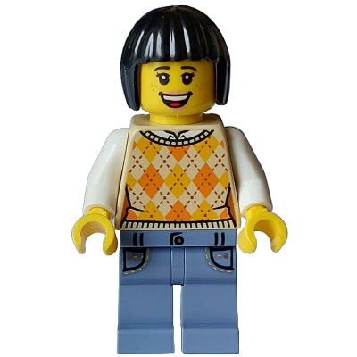 Produktbild Tourist - Female, Tan Knit Argyle Sweater Vest, Sand Blue Legs with Pockets, Black Bob Cut Hair, Freckles