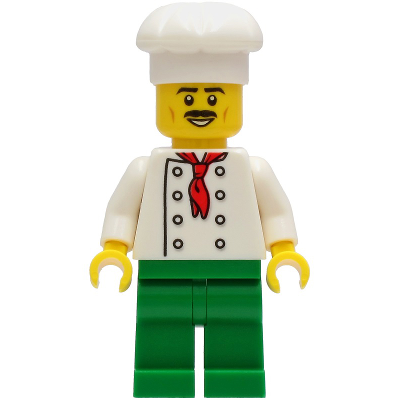 Produktbild Chef - White Torso with 8 Buttons, No Wrinkles Front or Back, Green Legs, White Chef Toque