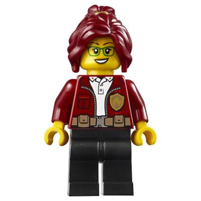 Freya McCloud, Open Dark Red Jacket with Badge, Dark Red Hair
