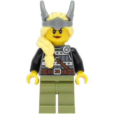 Produktbild Viking Warrior - Female, Dark Bluish Gray and Silver Armor, Olive Green Legs, Bright Light Yellow Hair with Diadem