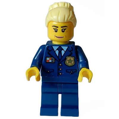 Police - City Chief Female, Dark Blue Jacket and Legs, Bright Light Yellow Hair, Closed Smile