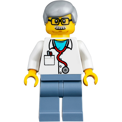 Veterinarian Dr. Jones with Light Bluish Gray Hair, Glasses, Red Stethoscope and Sand Blue Legs