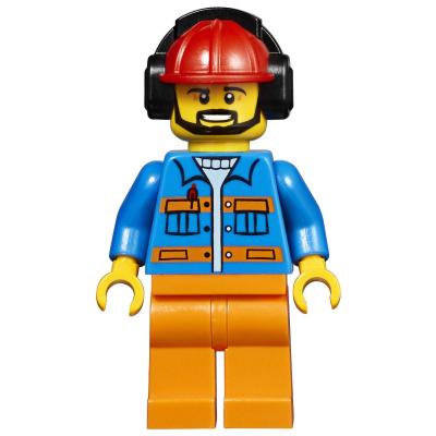 Worker - Blue Torso, Orange Legs, Red Helmet with Ear Protectors