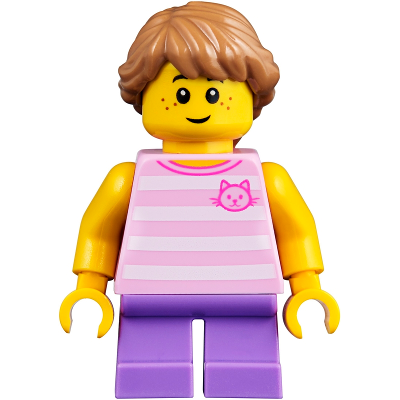 Produktbild Child Girl with Long Medium Nougat Braid, Bright Pink Striped Cat Shirt and Medium Lavender Legs