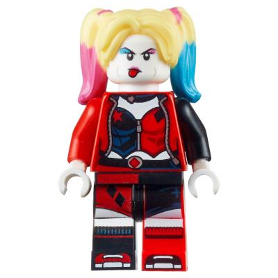Harley Quinn in Black and Red Jester Outfit, Bright Light Yellow Hair with Magenta and Azure Highlights