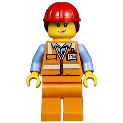 Worker - Orange Torso, Orange Legs, Red Helmet with Reddish Brown Hair
