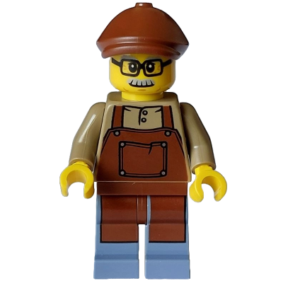 Lodge Owner - Male, Reddish Brown Apron, Sand Blue Legs, Reddish Brown Flat Cap, Moustache, Glasses