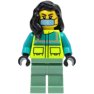 Produktbild Ambulance Driver - Female, Dark Turquoise and Neon Yellow Safety Vest, Sand Green Legs, Black Hair, Surgical Mask