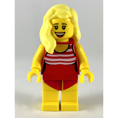 Swimmer - Female, Red Swimsuit with White Stripes, Bright Light Yellow Hair