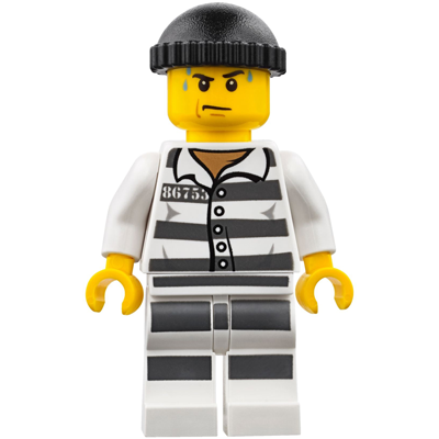 Police - Jail Prisoner 86753 Prison Stripes, Black Knit Cap, White Striped Legs, Sweat Drops