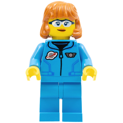 Lunar Research Astronaut - Female, Dark Azure Jumpsuit, Dark Orange Hair, Safety Glasses