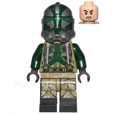 Clone Trooper Commander Gree, 41st Elite Corps (Phase 2) - Kashyyyk Camouflage, Dark Tan Markings on Legs, Scowl