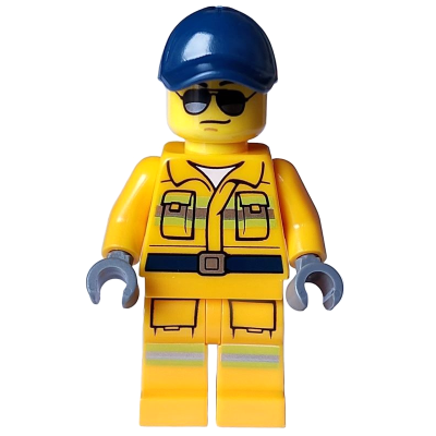 Stuntz Crew - Male, Bright Light Orange Suit with Reflective Stripes, Dark Blue Cap, Sunglasses