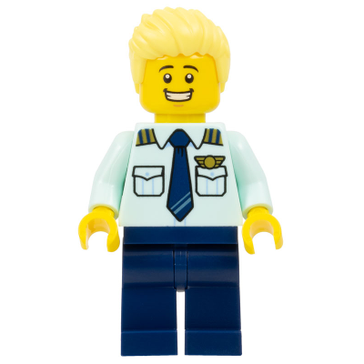 Passenger Plane Pilot - Male, Light Aqua Uniform Shirt with Tie, Dark Blue Legs, Bright Light Yellow Spiked Hair Swept Up