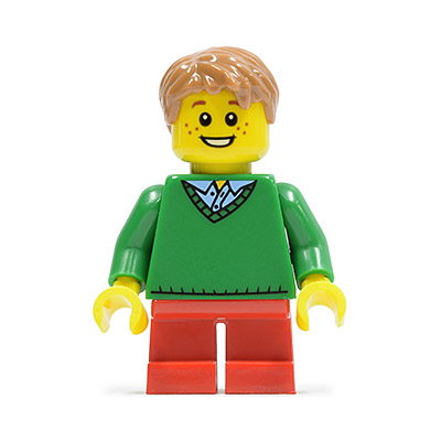 Boy, Green V-Neck Sweater, Red Short Legs