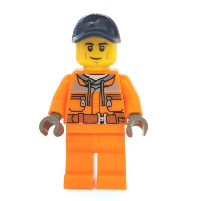 Construction Worker, Safety Jacket over Hoodie with Belt, Orange Legs, Dark Blue Cap