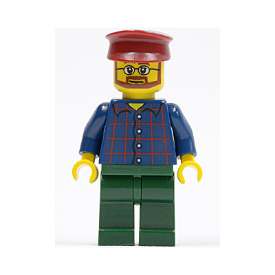 Plaid Button Shirt, Dark Green Legs, Dark Red Hat, Glasses, Reddish Brown Beard (Carousel Operator)