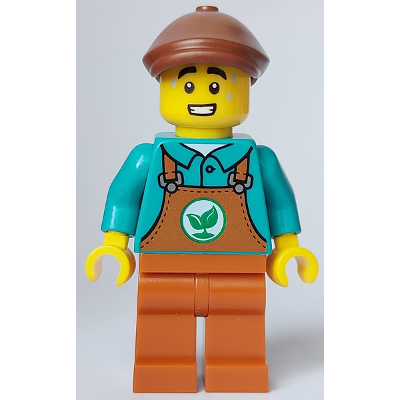 Sanitary Engineer - Male, Dark Turquoise Top, Dark Orange Overalls and Legs, Reddish Brown Flat Cap