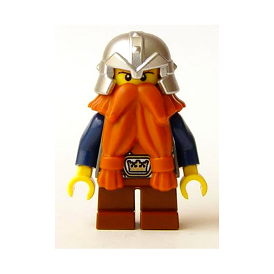 Fantasy Era - Dwarf, Dark Orange Beard, Metallic Silver Helmet with Studded Bands, Dark Blue Arms, Pale Brown Beard