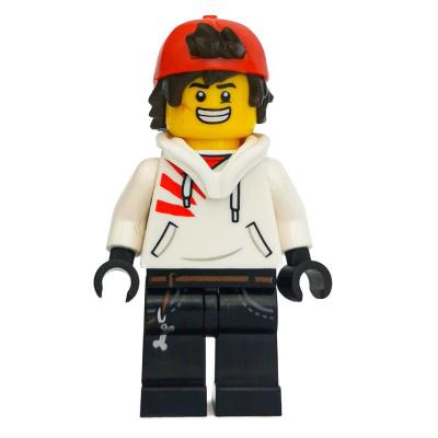 Jack Davids, White Hoodie with Downed Hood and Red Backwards Cap, Angry / Smile