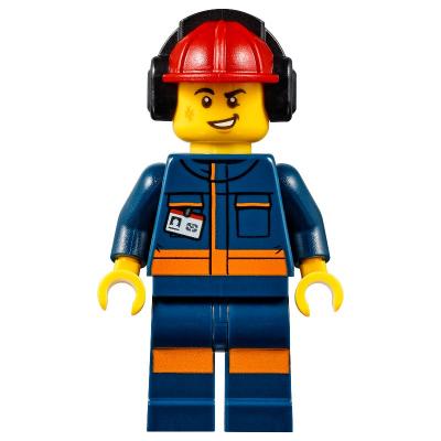 Ground Crew, Dark Blue Jumpsuit, Red Hard Hat with Ear Defenders