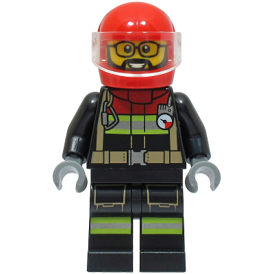 Produktbild Fire - Male, Black Jacket and Legs with Reflective Stripes and Red Collar, Red Helmet, Trans-Clear Visor
