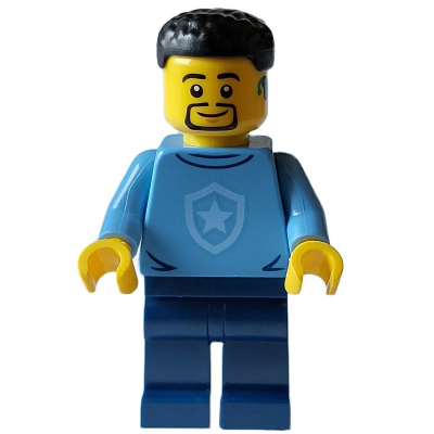 Produktbild Police - City Officer in Training Male, Medium Blue Shirt with Badge, Dark Blue Legs, Black Hair, Beard, Hearing Aid