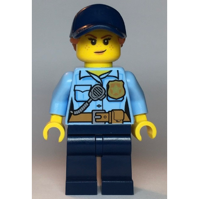 Produktbild Police - City Officer Female, Bright Light Blue Shirt with Badge and Radio, Dark Blue Legs, Dark Blue Cap with Dark Orange Ponytail, Freckles