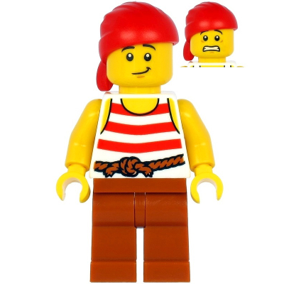 Pirate - Red Head Wrap, White Shirt with Red Stripes, Dark Orange Legs