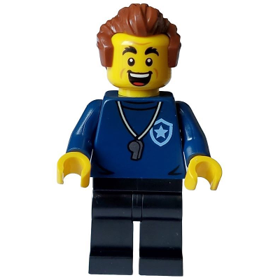 Produktbild Police - City Trainer Academy Male, Dark Blue Shirt, Silver Whistle, Black Legs, Reddish Brown Hair, Open Mouth
