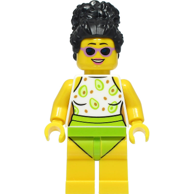 Beach Tourist - Female, White and Lime Swimsuit, Black Hair
