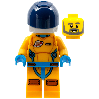 Lunar Research Astronaut - Male, Bright Light Orange and Dark Azure Suit, White Helmet, Dark Blue Visor, Beard