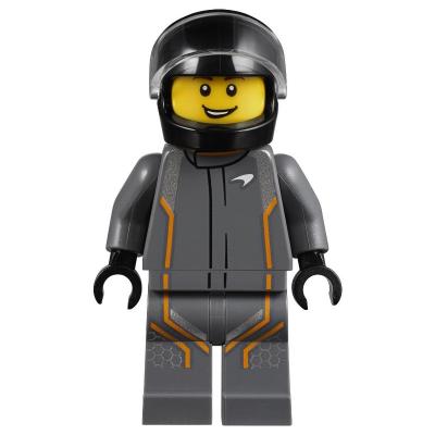Produktbild Race Driver, Dark Bluish Gray Torso, Dark Bluish Gray Legs, Black Helmet, McLaren