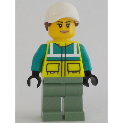 Ambulance Driver - Female, Dark Turquoise and Neon Yellow Safety Vest, Sand Green Legs