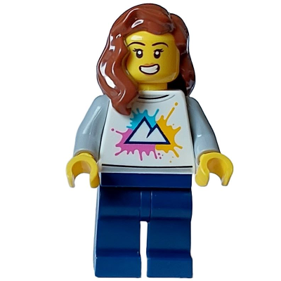 Produktbild Female - White Shirt with Mountains, Dark Blue Legs, Open Mouth, Reddish Brown Hair