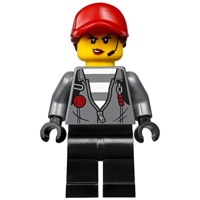 Produktbild Criminal, Woman, Open Dark Bluish Gray Jacket with Zipper over Prison Shirt, Red Cap with Hair