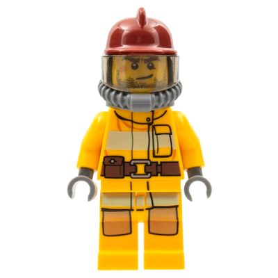 Fire - Bright Light Orange Fire Suit with Utility Belt, Dark Red Fire Helmet, Yellow Air Tanks
