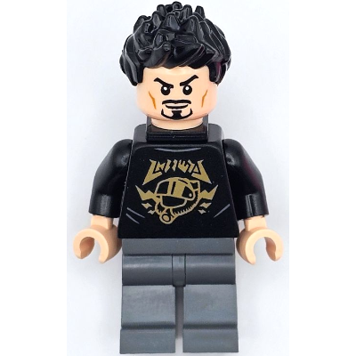 Tony Stark - Black Shirt with Gold Helmet, Pin Holder on Back