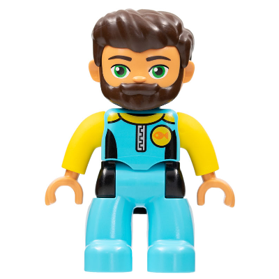Produktbild Duplo Figure Lego Ville, Male, Medium Azure Diving Suit, Yellow Arms, Dark Brown Hair, Beard