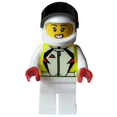 Produktbild Stuntz Driver - Female, Neon Yellow Jacket, White Legs, White Helmet with Black Visor