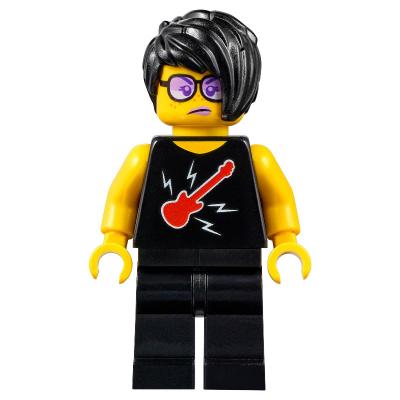 Woman, Black Top with Guitar, Black Legs, Black Hair