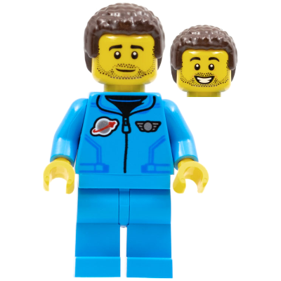 Lunar Research Astronaut - Male, Dark Azure Jumpsuit, Dark Brown Coiled Hair, Stubble