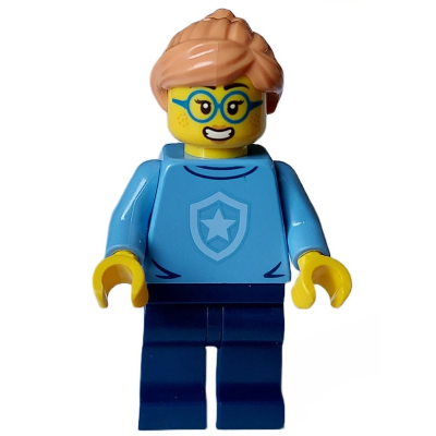 Police - City Officer in Training Female, Medium Blue Shirt with Badge, Dark Blue Legs, Nougat Hair, Glasses